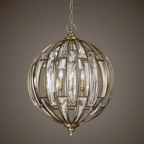 Six Light Burnished Silver Champagne Leaf Iron Pendant With Beveled Crystal Droplets Bringing A Smooth Traditional Glow Up To Your Dining Room Or Entryway Space Today. Pendant light with crystal drops and iron frame.