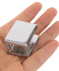 Built Like A Tank Zinc Alloy Glass Shelf Clamps For Bathroom Shower Panels Six Piece Set Anti Scratch Heavy Duty Wall Mount Support Fits 10 To 12 Millimeter Glass Straight Up Tight Fit in hand.
