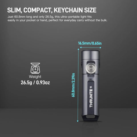 Ti2 EDC Flashlight Tiny But Mighty Pocket Size Keychain Light With 120 Lumen Output Powered By AAA Battery Ultra Lightweight Waterproof And Shockproof For Everyday Carry Black dimensions