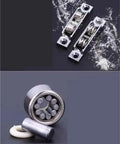 8 Piece Double Wheel Sliding Door Pulleys And Adjustable Roller Wheels With Flat Grooved Design For Zero Drag Track Repair And Hella Smooth Gliding Patio Door Operation That Is A Straight Upgrade For Your Home Hardware, showing double wheel pulleys and components.