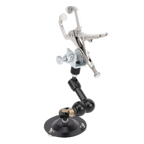 Adjustable Soldering Helper Third Hand Stand With Square Jaw Clamp, Handy Electronics Repair Aid For Stable Holding And Precise Soldering In Tight Spaces, Flexible Arm For Angles, A Real Pro Tool, metal clamp stand with black base and adjustable arms