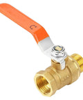Heavy Duty Brass Ball Valve Half Inch Male And Female Threaded Plumbing Fixture With Hella Reliable Shutoff Control, showing orange handle.