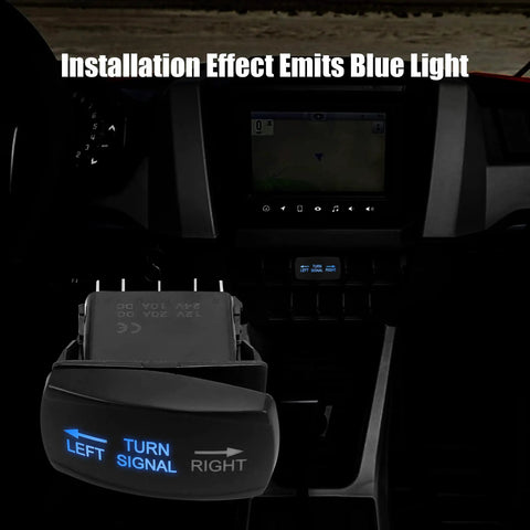 Rugged 12V LED Rocker Switch for Golf Carts UTVs and Dune Buggies Plug-and-Play Wiring Dual LEDs in vehicle dashboard emitting blue light