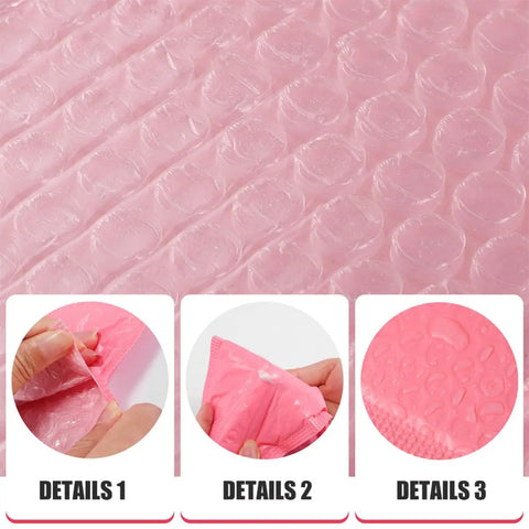 Close-up of Pink Bubble Mailer Envelopes 11x15 Plus 4 Inch Padding Self Sealing Shipping Bags Thick, Shockproof Bubble Pouches texture