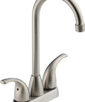 Tunbridge Two Handle Bar Prep Kitchen Sink Faucet In Stainless Finish With Easy Install For 3 Hole 4 Inch Setups 360 Degree Swivel Arc