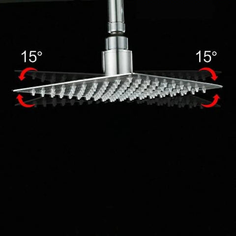 Premium Led Thermostatic Shower Combo With Air Injection Massage Head angled showerhead showing 15 degree rotation.