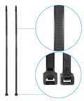 Heavy Duty Black Zip Ties 6 Inch 40 Lb Tensile Nylon Cable Ties, UV Resistant and Outdoor Ready, close-up view of locking mechanism