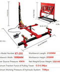 Auto Body Frame Straightener With 3 Ton Air Jack, Frame Puller For Sedans, SUVs, Trucks, And Vans, dimensions displayed