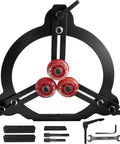 Rock Solid Woodturning Steady Rest For 12 14 And 16 Inch Swing Lathes With Quick Setup Riser Blocks and clamps, showcasing detailed steel construction.