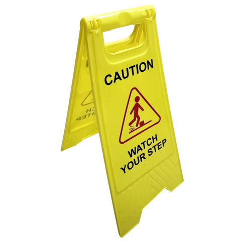 Robust Two Pack Yellow A Frame Watch Your Step Sign Double Sided Caution Floor Stand Plastic Safety Warning Marker For Busy Jobsites And Maintenance Areas Quick Setup And Easy Flat Storage