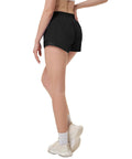 Back view of Plus Size High Waisted Athletic Shorts For Women With Liner And Zip Pocket, Run Ready Lightweight Yet Sturdy Running And Workout Shorts
