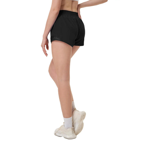 Back view of Plus Size High Waisted Athletic Shorts For Women With Liner And Zip Pocket, Run Ready Lightweight Yet Sturdy Running And Workout Shorts