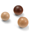 Red Wood Round Wooden Drawer Knobs 5 Inch Single Hole 0.9 Inch Diameter Six Piece Pack shown in various wood finishes.