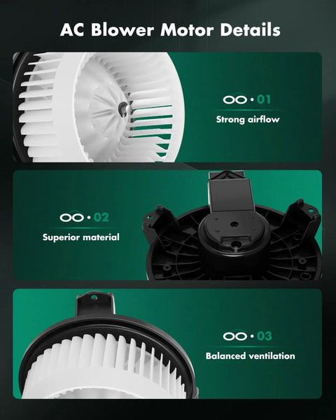 Close-up of Heavy Duty Front Hvac Heater Blower Motor 700203 showing strong airflow and balanced ventilation features.