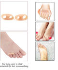 Gel Toe Buddy Corrector Kit For Little Toes With Double Hole Design Soft Gel Bunionette Pads in use on feet