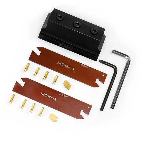 Oscarbide 3/4 in self-lock block SLTBN19-5 with adjustable blade; NCIH26-3/NCIH26-4 tin-coated carbide inserts (5+5)