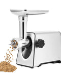 Top Tier Electric Animal Feed Pellet Maker For Whip Up Custom Cat Dog Bird And Fish Kibble With Swappable 3mm To 9mm Plates No Hassle 110V Kitchen Setup with pellets coming out.