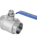 Heavy Duty Stainless Steel Quarter Turn Ball Valve One Point Five Inch Npt Female Full Bore Connection For Water Oil Gas Lines Built Different With Hella Smooth Control, showing handle and threads.
