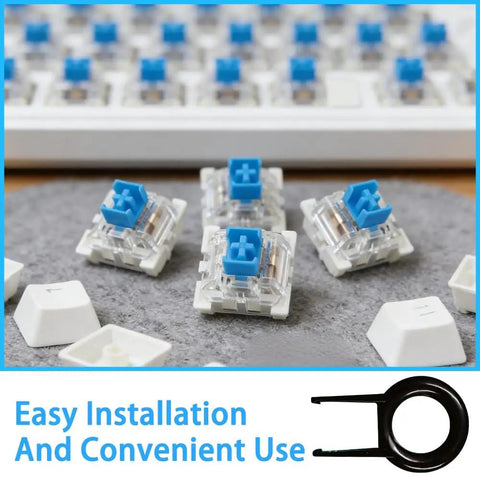 Blue 3 Pin Mechanical Keyboard Switches Kit With 90 Pcs And Switch Puller Dustproof And Waterproof Replacement Switches For DIY Keyboard Builds Clicky Feel Easy Install Great For Custom Keyboards, blue switches and puller