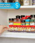 Hand rotating Smart Spin Rotating Refrigerator Organizer Lazy Susan For Spice Rack Condiment Storage in clear acrylic tray.