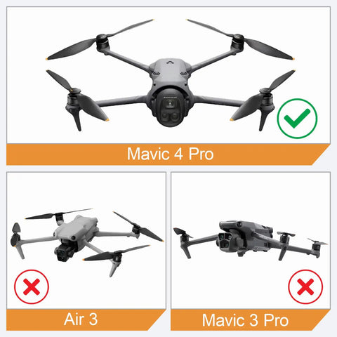 Comparison of Mavic 4 Pro with checkmark, below Air 3, and Mavic 3 Pro. Replacement Front Landing Gear Leg For Mavic 4 Pro Drone Swap.