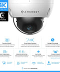 UltraHD 4K Outdoor PoE IP Dome Camera With 112 Degree View, 98ft Night Vision, 2.8mm Lens, IP67 Weatherproof, IK10 Vandal Resistant, MicroSD Recording, Sony IMX274 Sensor And Ambarella S3LM Chipset, front view showing camera lens.