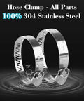 Two stainless steel hose clamps, 1.5–2.5 in range, worm-gear design, Amazon brand.