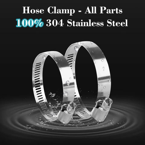 Stainless Steel Hose Clamps 2 Inch To 3 Inch Adjustable Worm Gear Kit 20 Pack Beefy Heavy Duty Clamp Set displayed with water droplets