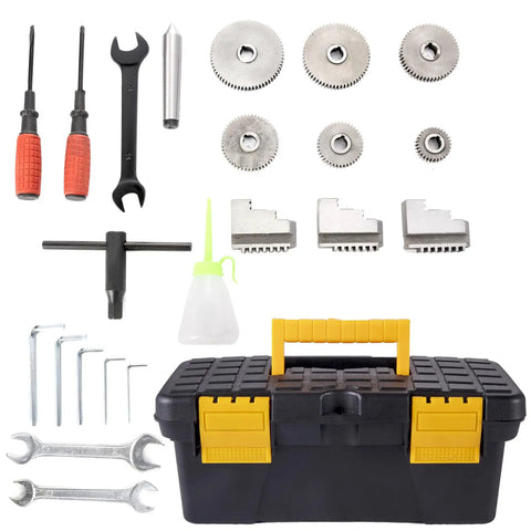 Compact Mini Metal Lathe Machine Delivering Smooth 2500 RPM Variable Speed Rotation Powered By A Kickass 750W Brushless Motor For Any Weekend Warrior Builder tools and accessories set with toolbox.