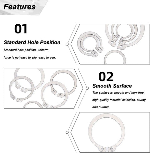 Heavy Duty 30 Pcs Of 304 Stainless External Circlips And C-Clip Retaining Rings feature standard hole position and smooth surface.