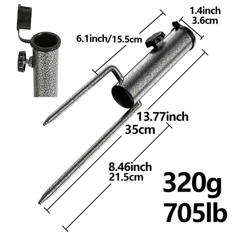 Portable Beach Umbrella Sand Anchor Stand, Rust-Resistant Iron Ground Anchor For 0.9-1.2 Inch Poles, Adjustable Holder with dimensions
