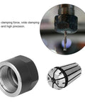Premium ER11 Collet Chuck With Strong Spring Steel Design For Heavy Duty Drilling And Boring Featuring 6mm And 3.175mm Clamping Nuts shown with nuts and drill bit.