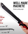 Beast 19 Inch Heavy Duty Machete With Saw Blade And Serrated Edge Rugged Black Coat Ergonomic Non Slip Handle shown in hand