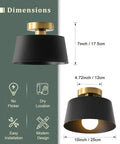 Modern Hallway Ceiling Light Fixture With Gold Plate And Matte Black Shade, Semi Flush Mount, dimensions included