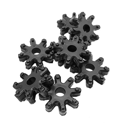 Top Notch Eight Piece Flexible Steering Coupler Compatible With Kia Forte Cadenza Optima showing eight black rubber couplers arranged together.