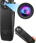 Compact Wearable Body Cam With Straight Up 1080p HD Clips And Reliable Infrared Night Vision for Security teams, handheld view of lens.