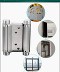 Two Pairs Of 3 Inch Stainless Steel Double Action Swing Door Hinges Self Closing With Adjustable Spring Tension For Cafe And Saloon Doors, 16.5 Lb Per Hinge Load, Fits 0.78 To 1.2 Inch Door Thickness, Easy Install pictured with application examples.
