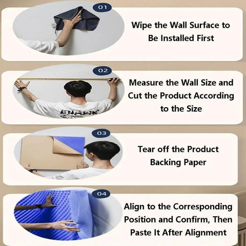 Instructions for installing Top Tier Self Adhesive Acoustic Foam Panels Sick Soundproofing Tiles For Home Studio And Music Room Wall Sound Dampening Pads Low Odor Polyurethane Egg Crate Design Mat Black.