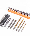 Plug And Play Flexible Shaft Adapter Set With Quick Change Hex Conversion Rods showcasing 27pc drill and socket bits on an organizer.