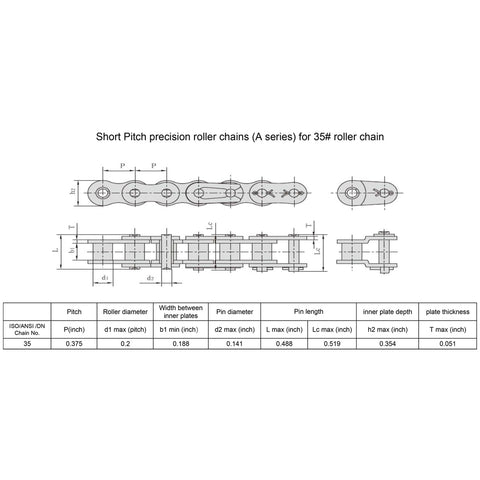 35B36 Type B Roller Chain Sprocket 36 Teeth Three Eighths Inch Pitch Three Quarter Inch Bore For ANSI 35 Chain Hardened 1045 Steel Anti Rust Drive Sprocket With Two Set Screws At 90 Degrees