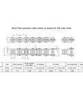 Technical diagram of a 35# short pitch roller chain showing measurements for ANSI 35 Roller Chain Sprocket Type B uses.