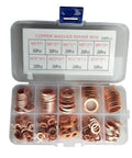 Real Thick Purple Copper Flat Washer Gasket Assortment Kit With Carry Box High Heat Resistant Sealing Rings For Sump Automotive Marine Fixups Solid Heavy Duty Gear For Shop Or Home Work 300 Piece Pack Fits Big Jobs Easy Peasy copper washer kit in plastic case, assorted sizes