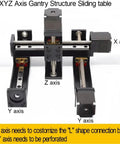 Mini T Linear Slide Stage With 50-300mm Stroke, Preinstalled 28mm Stepper, Compact Desktop Printer Ready Motion Platform For Small Automation Fixtures And Precise Linear Motion. XYZ axis gantry sliding table with labeled X, Y, Z linear stages and stepper motors