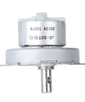Compact DC 12V Micro Gear Reduction Motor High Torque Low Noise Built Tough For Daily Grind Silent Operation Perfect For Household Appliances Electric Fans Christmas Trees, showing top view with steel shaft.
