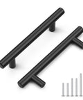 30 Pack Matte Black T Bar Cabinet Pulls, 6 Inch Length With 3-3/4 Inch Hole Centers, Stainless Steel Dresser Drawer Pulls and screws
