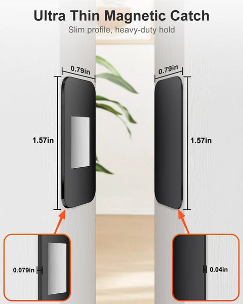 12 Pack No Drill Magnetic Cabinet Door Catch with Ultra Thin Invisible Mount, detailed view of size and profile.