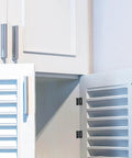Adjustable Torque Hinges Set 10 Pack GTILE 43x36mm Position Control Door Hinges in Black installed on white cabinet doors.