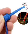 Close-up of blue test hook cable from Pro Grade 39 Inch Multimeter Test Lead Set 5 Piece Stackable Banana Plug To Test Hook Cables Kit