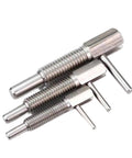 Three sizes of Heavy Duty Hand Retractable Indexing Plunger Bolts featuring Lock Tight Coarse Teeth Grip and Easy Pull L Handle.