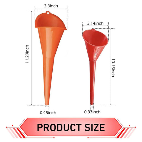 Long Neck Oil Funnel Set Two Sizes Hand Free Filler Funnel Wide Mouth Spill Saver For Car And Motorcycle Universal Engine Oil Lube Filling Tool With Hanging Hole Red